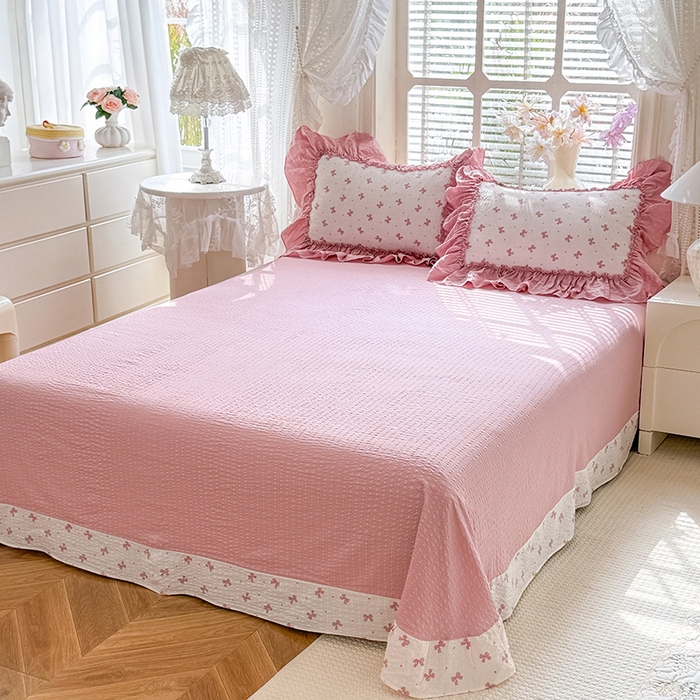 91家纺网 家纺一手货源 找家纺 韩约家纺 2026春夏新款泡芙棉床单款夏被夏凉被空调被四件套 蝶语