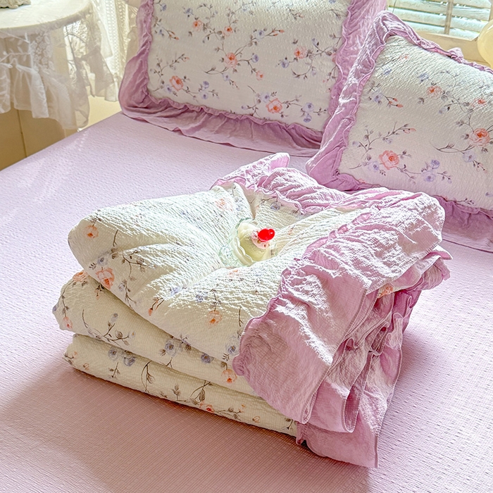 91家纺网 家纺一手货源 找家纺 韩约家纺 2026春夏新款泡芙棉床单款夏被夏凉被空调被四件套 春旭