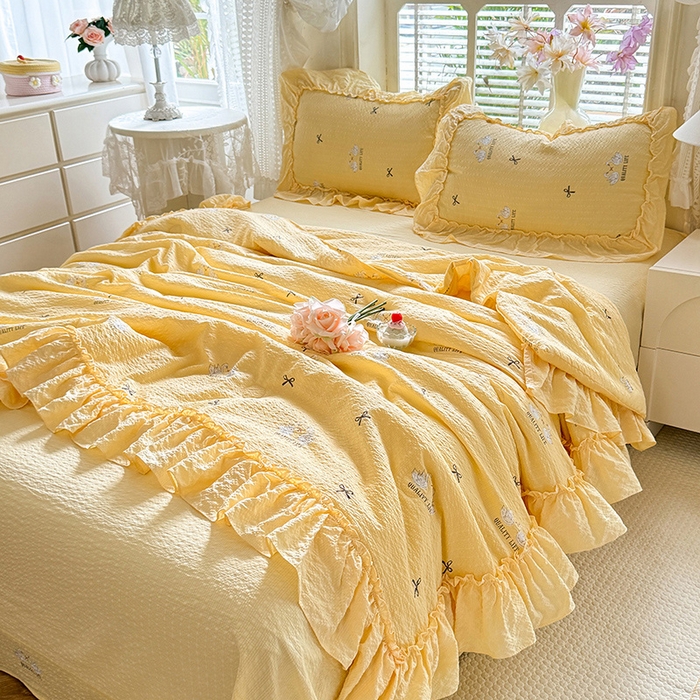 91家纺网 家纺一手货源 找家纺 韩约家纺 2026春夏新款泡芙棉床单款夏被夏凉被空调被四件套 妮可