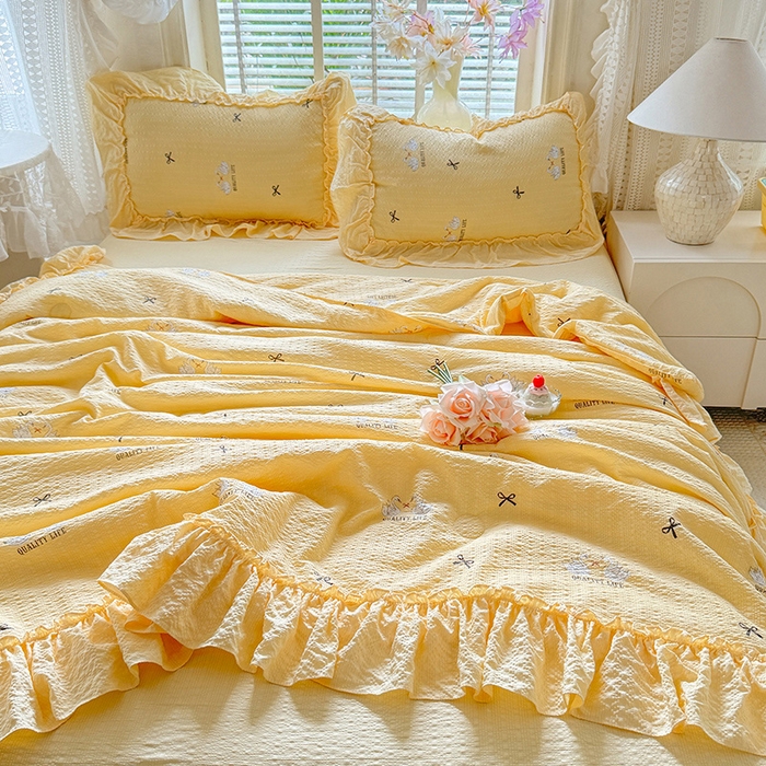 91家纺网 家纺一手货源 找家纺 韩约家纺 2026春夏新款泡芙棉床单款夏被夏凉被空调被四件套 妮可