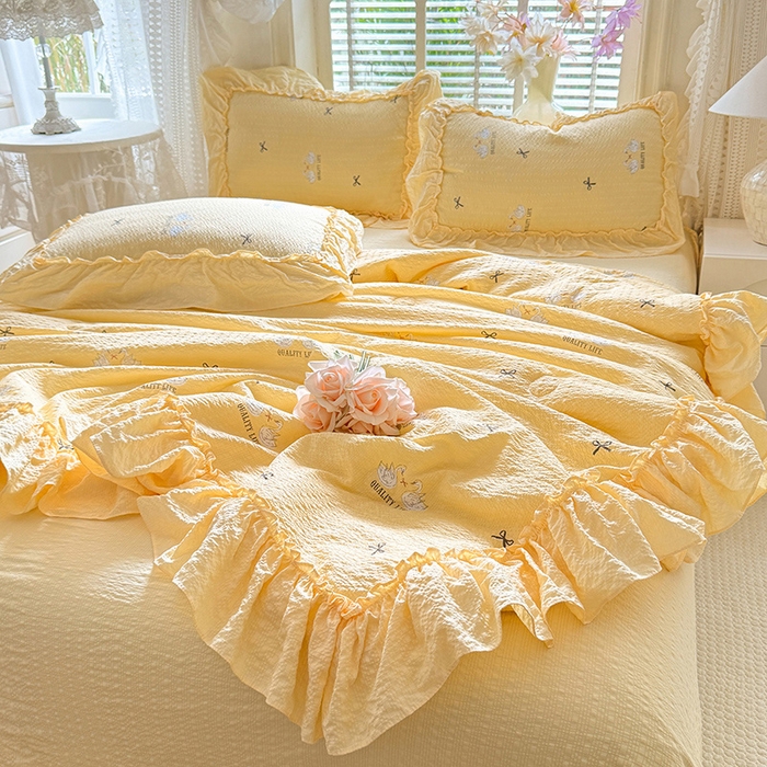 91家纺网 家纺一手货源 找家纺 韩约家纺 2026春夏新款泡芙棉床单款夏被夏凉被空调被四件套 妮可