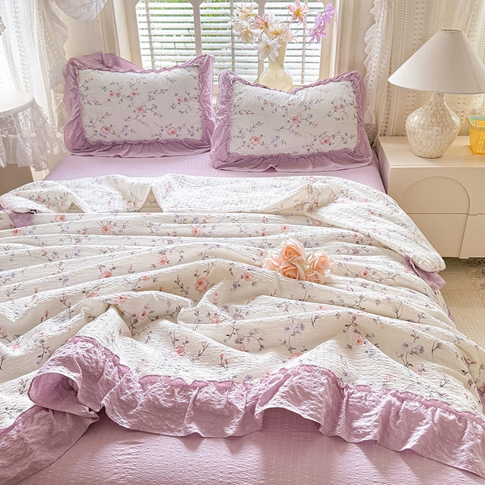 91家纺网 家纺一手货源 找家纺 韩约家纺 2026春夏新款泡芙棉床单款夏被夏凉被空调被四件套 春旭