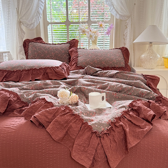 91家纺网 家纺一手货源 找家纺 韩约家纺 2026春夏新款泡芙棉床单款夏被夏凉被空调被四件套 仟香