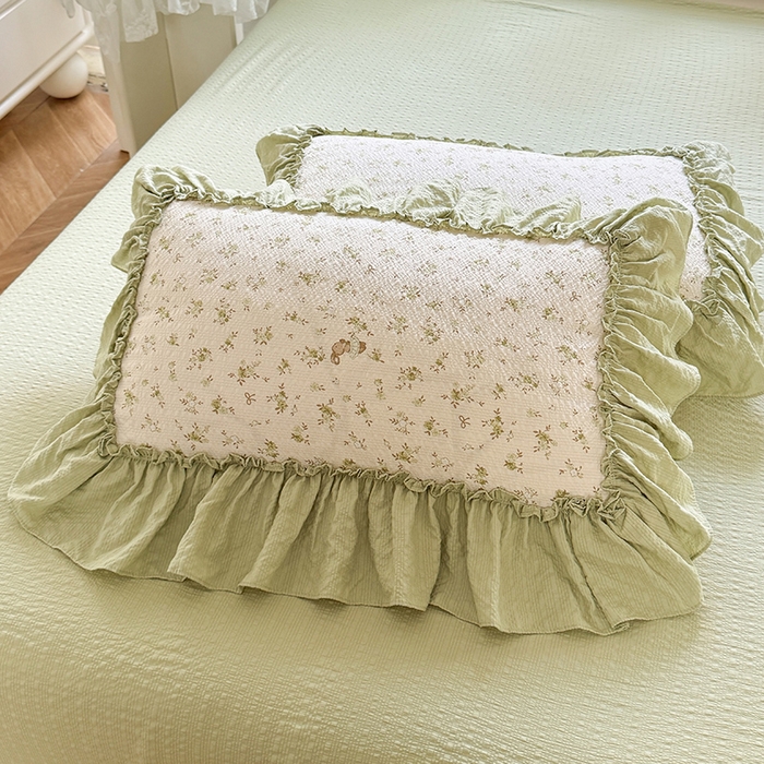 91家纺网 家纺一手货源 找家纺 韩约家纺 2026春夏新款泡芙棉床单款夏被夏凉被空调被四件套 绿意