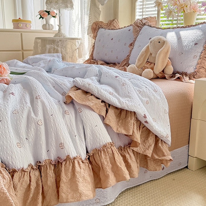 91家纺网 家纺一手货源 找家纺 韩约家纺 2026春夏新款泡芙棉床单款夏被夏凉被空调被四件套 星语