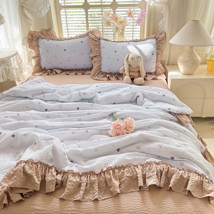 91家纺网 家纺一手货源 找家纺 韩约家纺 2026春夏新款泡芙棉床单款夏被夏凉被空调被四件套 星语