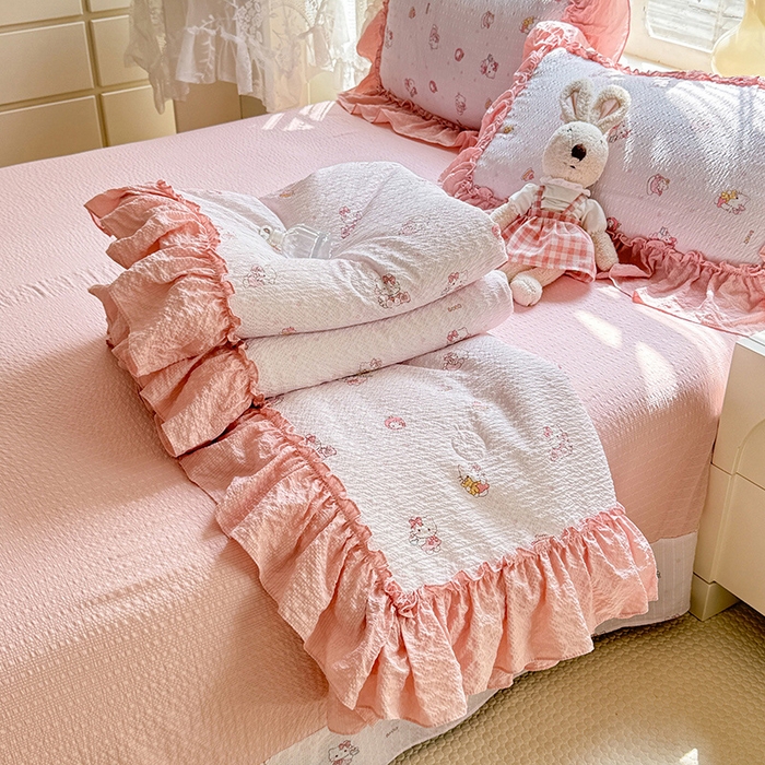 韩约家纺 2026春夏新款泡芙棉床单款夏被夏凉被空调被四件套 宝贝甜心