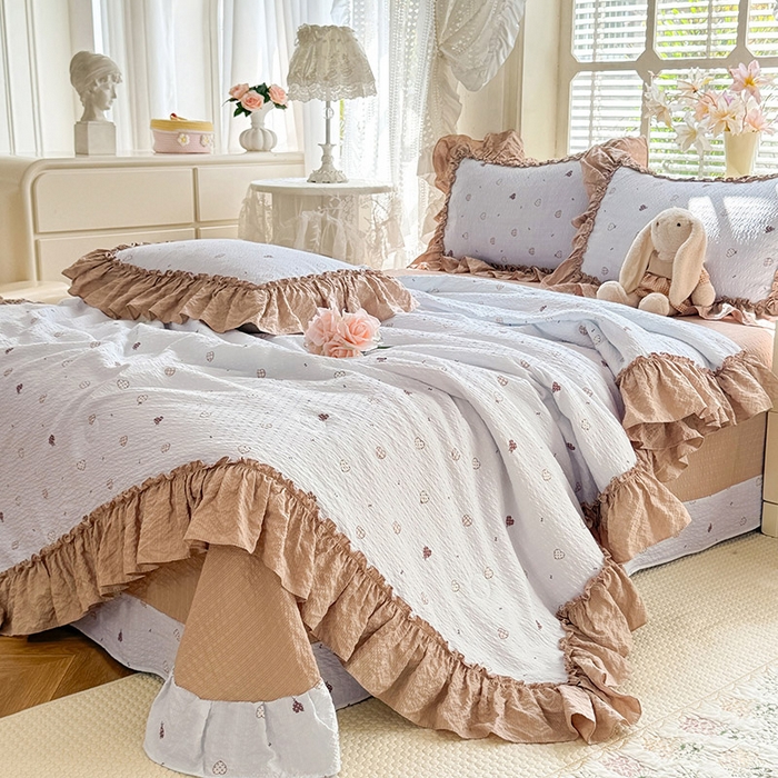 91家纺网 家纺一手货源 找家纺 韩约家纺 2026春夏新款泡芙棉床单款夏被夏凉被空调被四件套 星语