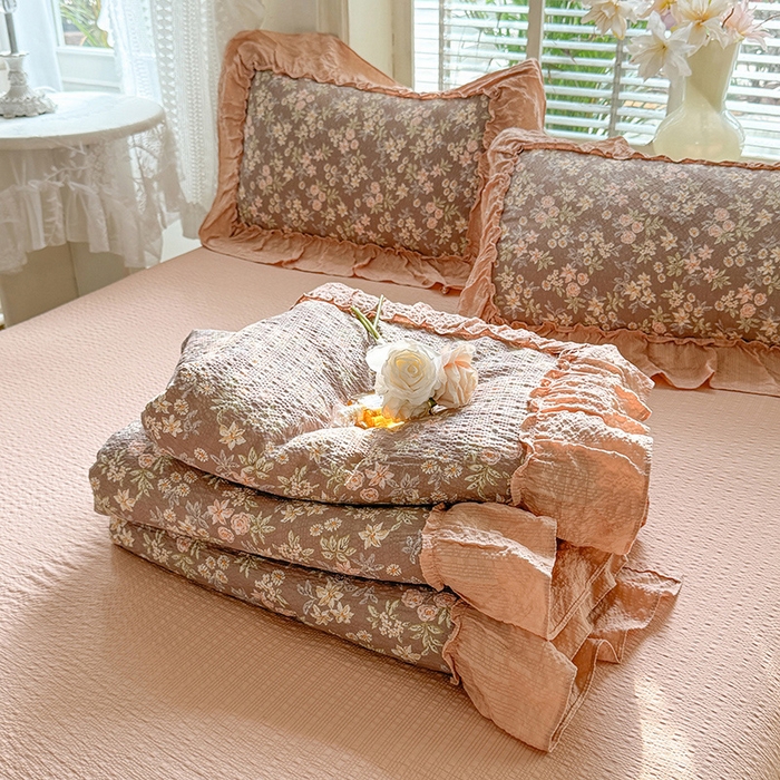 91家纺网 家纺一手货源 找家纺 韩约家纺 2026春夏新款泡芙棉床单款夏被夏凉被空调被四件套 繁花