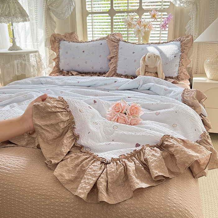 91家纺网 家纺一手货源 找家纺 韩约家纺 2026春夏新款泡芙棉床单款夏被夏凉被空调被四件套 星语