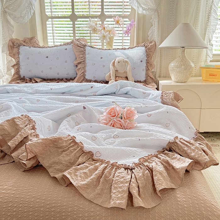 91家纺网 家纺一手货源 找家纺 韩约家纺 2026春夏新款泡芙棉床单款夏被夏凉被空调被四件套 星语