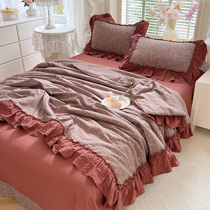 91家纺网 家纺一手货源 找家纺 韩约家纺 2026春夏新款泡芙棉床单款夏被夏凉被空调被四件套 仟香