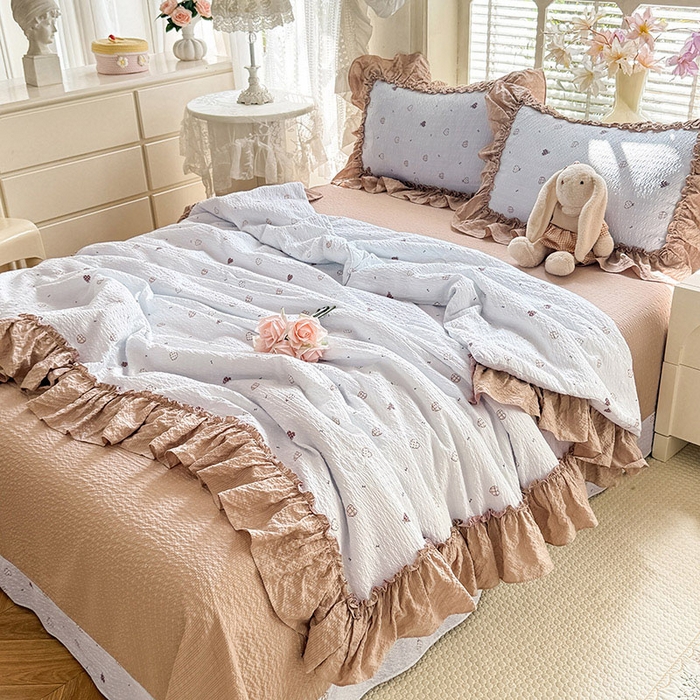 91家纺网 家纺一手货源 找家纺 韩约家纺 2026春夏新款泡芙棉床单款夏被夏凉被空调被四件套 星语