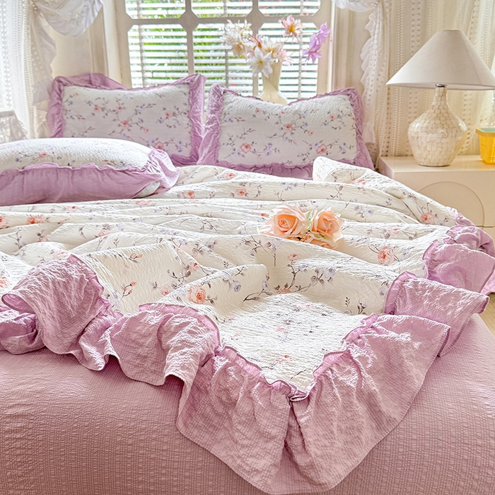 91家纺网 家纺一手货源 找家纺 韩约家纺 2026春夏新款泡芙棉床单款夏被夏凉被空调被四件套 春旭