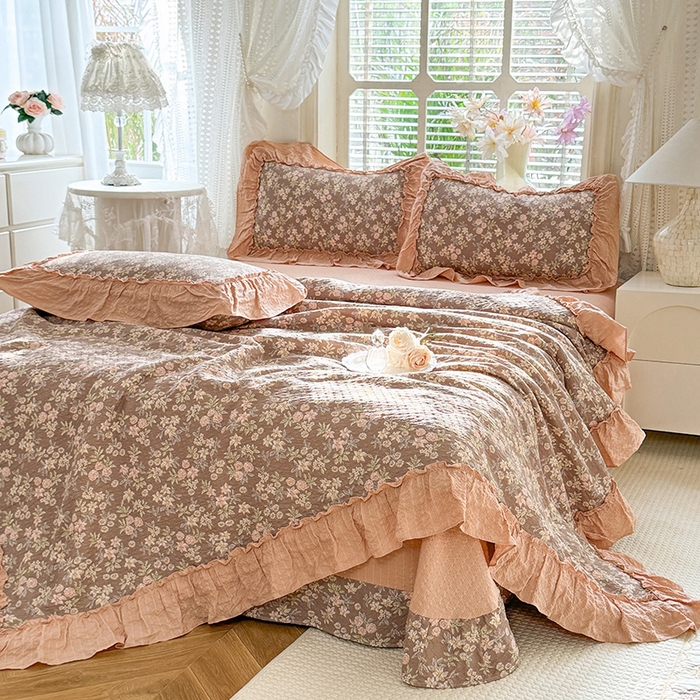 91家纺网 家纺一手货源 找家纺 韩约家纺 2026春夏新款泡芙棉床单款夏被夏凉被空调被四件套 繁花