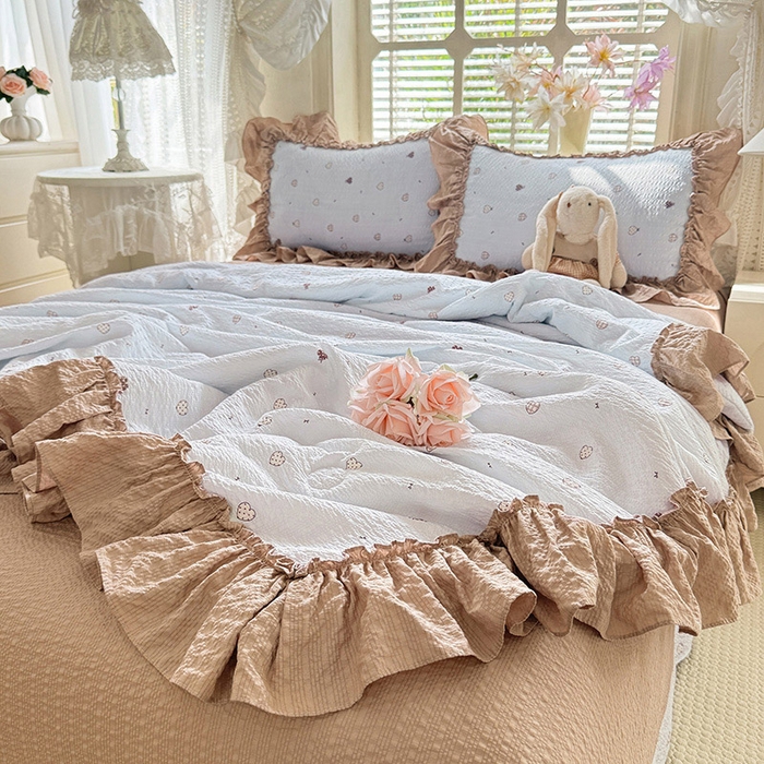 91家纺网 家纺一手货源 找家纺 韩约家纺 2026春夏新款泡芙棉床单款夏被夏凉被空调被四件套 星语