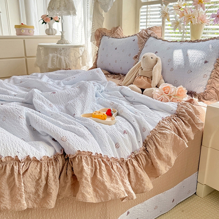 91家纺网 家纺一手货源 找家纺 韩约家纺 2026春夏新款泡芙棉床单款夏被夏凉被空调被四件套 星语