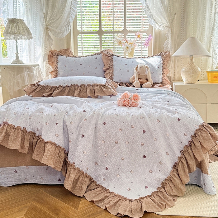 91家纺网 家纺一手货源 找家纺 韩约家纺 2026春夏新款泡芙棉床单款夏被夏凉被空调被四件套 星语