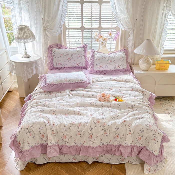 91家纺网 家纺一手货源 找家纺 韩约家纺 2026春夏新款泡芙棉床单款夏被夏凉被空调被四件套 春旭