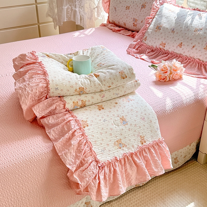 韩约家纺 2026春夏新款泡芙棉床单款夏被夏凉被空调被四件套 熊宝