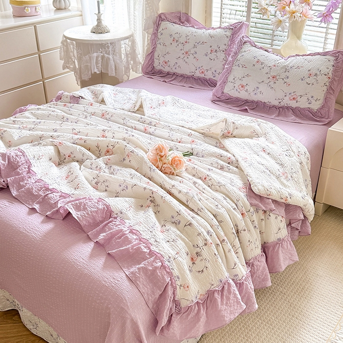 91家纺网 家纺一手货源 找家纺 韩约家纺 2026春夏新款泡芙棉床单款夏被夏凉被空调被四件套 春旭