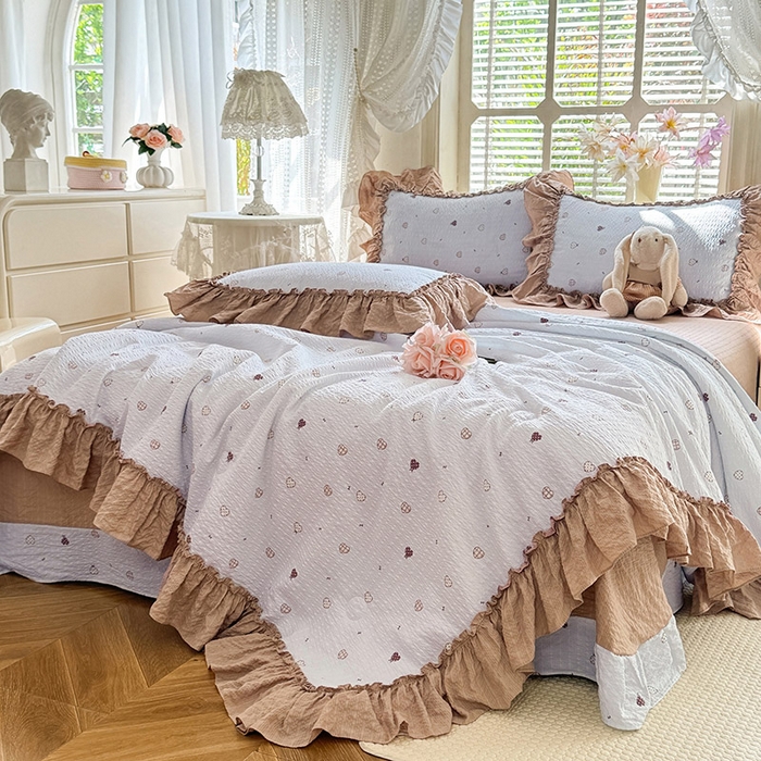 91家纺网 家纺一手货源 找家纺 韩约家纺 2026春夏新款泡芙棉床单款夏被夏凉被空调被四件套 星语