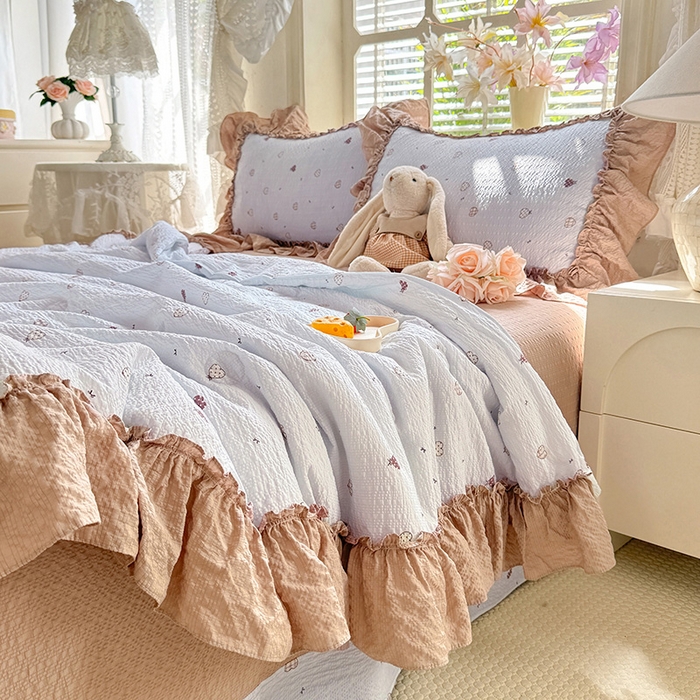 91家纺网 家纺一手货源 找家纺 韩约家纺 2026春夏新款泡芙棉床单款夏被夏凉被空调被四件套 星语