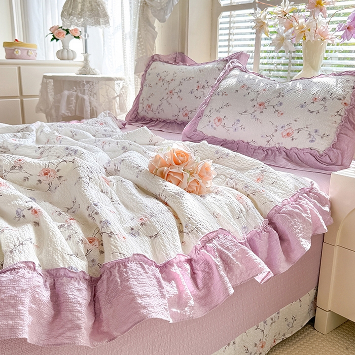 91家纺网 家纺一手货源 找家纺 韩约家纺 2026春夏新款泡芙棉床单款夏被夏凉被空调被四件套 春旭