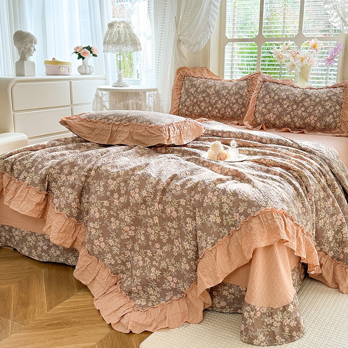 91家纺网 家纺一手货源 找家纺 韩约家纺 2026春夏新款泡芙棉床单款夏被夏凉被空调被四件套 繁花