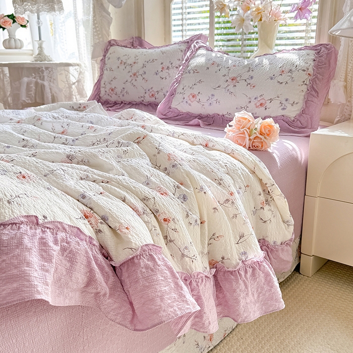 91家纺网 家纺一手货源 找家纺 韩约家纺 2026春夏新款泡芙棉床单款夏被夏凉被空调被四件套 春旭