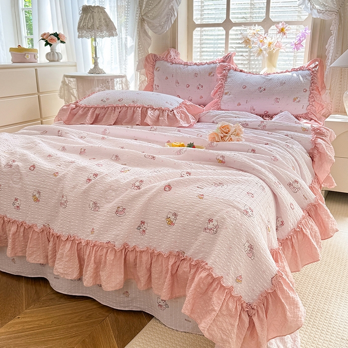 91家纺网 家纺一手货源 找家纺 韩约家纺 2026春夏新款泡芙棉床单款夏被夏凉被空调被四件套 宝贝甜心