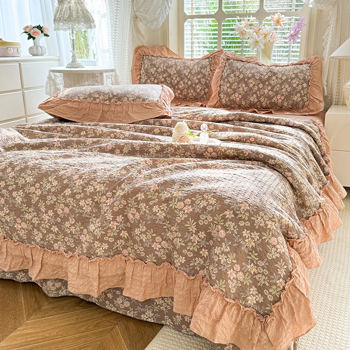 91家纺网 家纺一手货源 找家纺 韩约家纺 2026春夏新款泡芙棉床单款夏被夏凉被空调被四件套 繁花