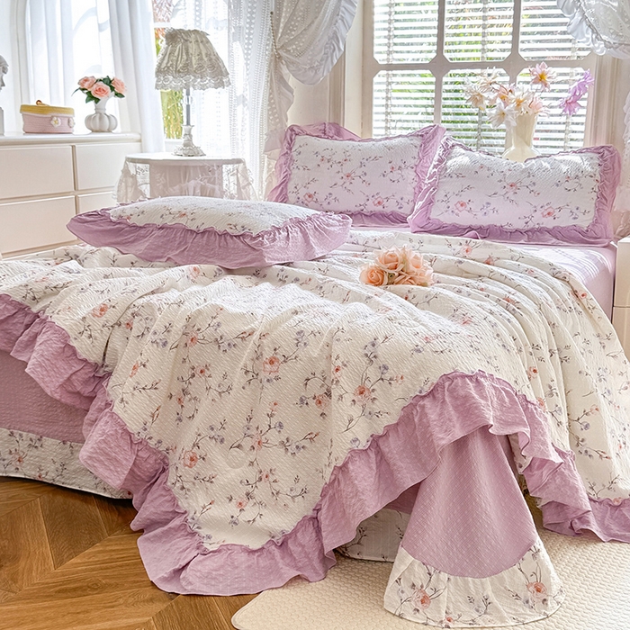 91家纺网 家纺一手货源 找家纺 韩约家纺 2026春夏新款泡芙棉床单款夏被夏凉被空调被四件套 春旭