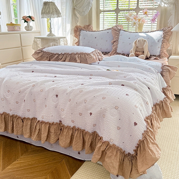 91家纺网 家纺一手货源 找家纺 韩约家纺 2026春夏新款泡芙棉床单款夏被夏凉被空调被四件套 星语