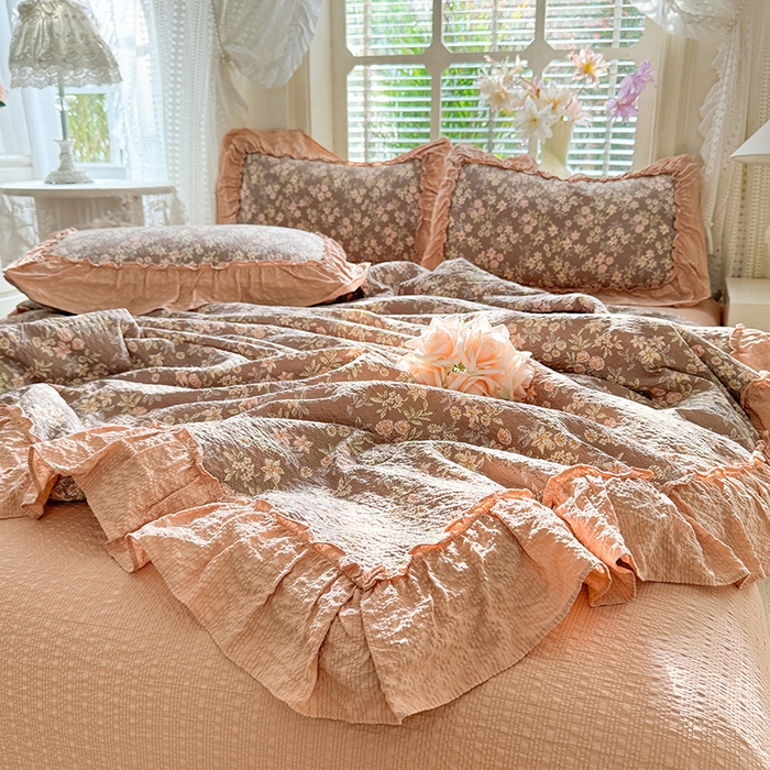 91家纺网 家纺一手货源 找家纺 韩约家纺 2026春夏新款泡芙棉床单款夏被夏凉被空调被四件套 繁花