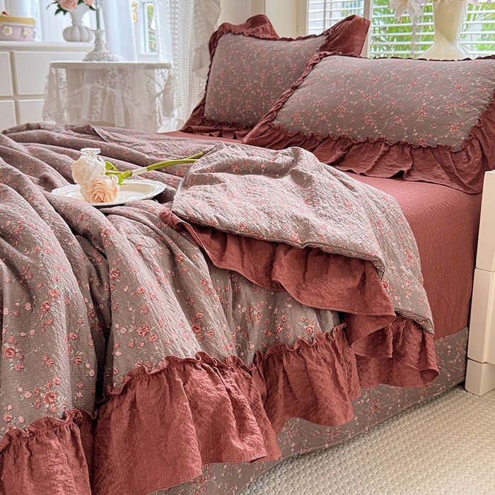 91家纺网 家纺一手货源 找家纺 韩约家纺 2026春夏新款泡芙棉床单款夏被夏凉被空调被四件套 仟香