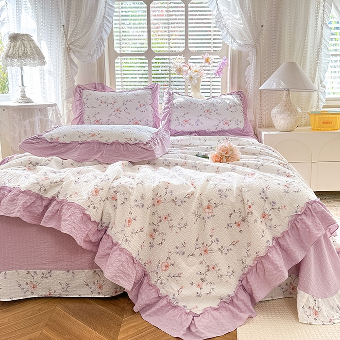 91家纺网 家纺一手货源 找家纺 韩约家纺 2026春夏新款泡芙棉床单款夏被夏凉被空调被四件套 春旭