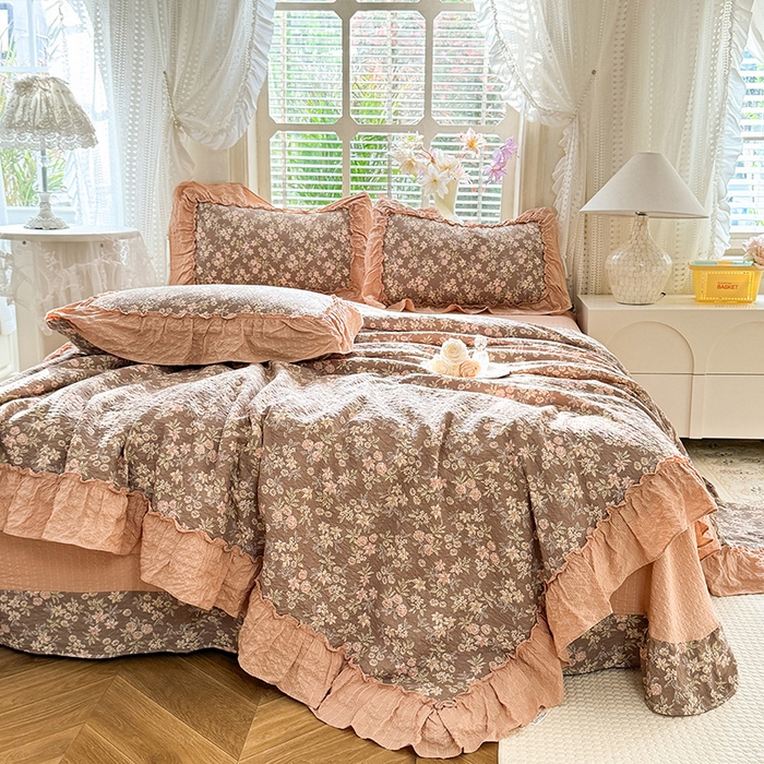 91家纺网 家纺一手货源 找家纺 韩约家纺 2026春夏新款泡芙棉床单款夏被夏凉被空调被四件套 繁花