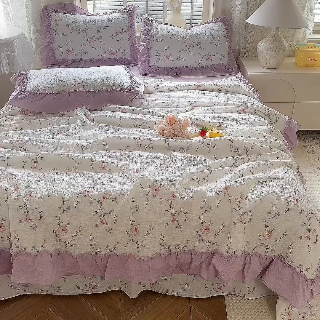 91家纺网 家纺一手货源 找家纺 韩约家纺 2026春夏新款泡芙棉床单款夏被夏凉被空调被四件套 春旭