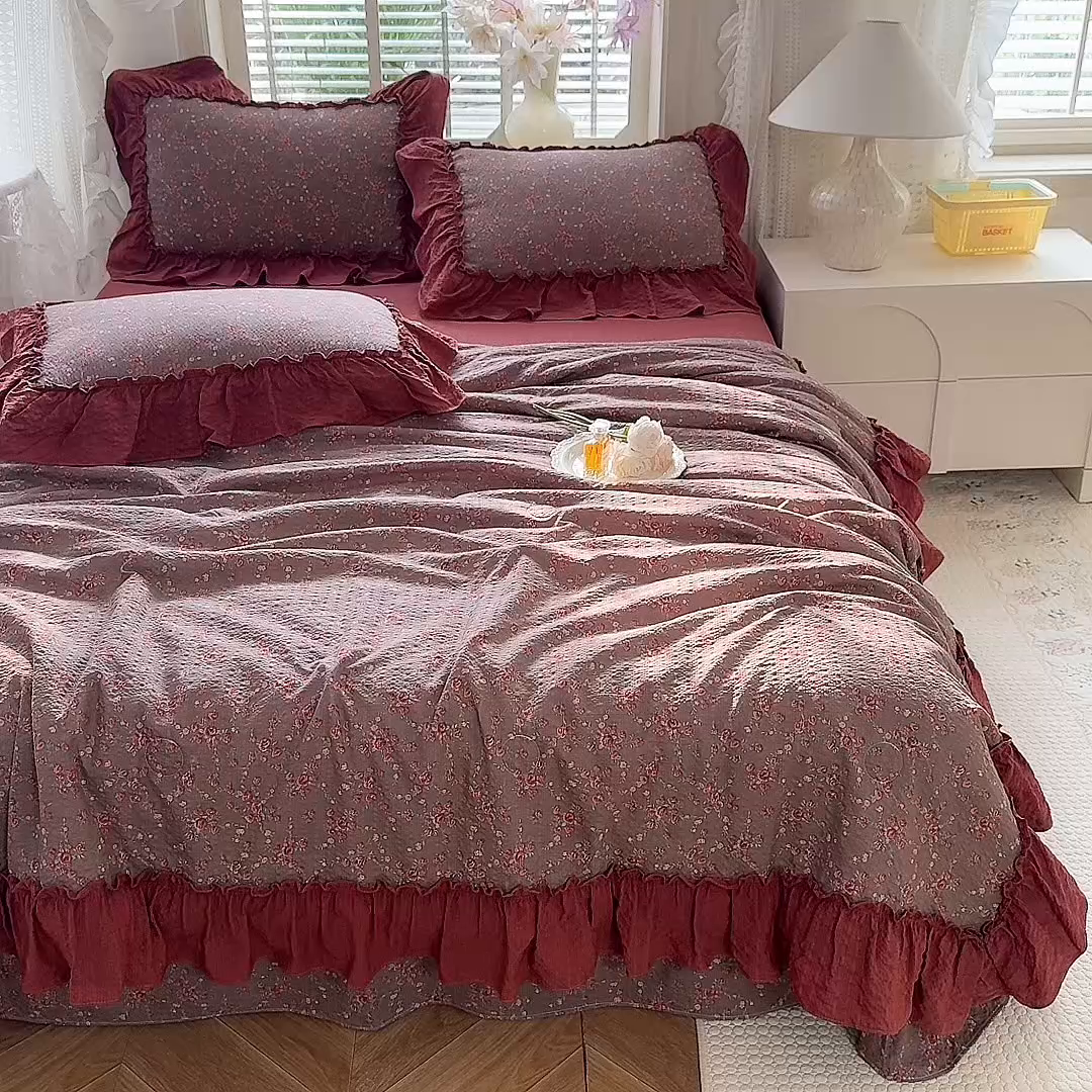 91家纺网 家纺一手货源 找家纺 韩约家纺 2026春夏新款泡芙棉床单款夏被夏凉被空调被四件套 仟香