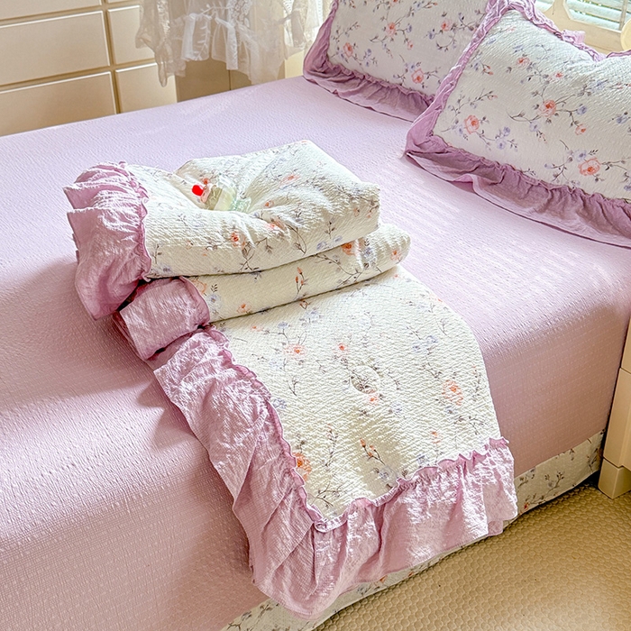 91家纺网 家纺一手货源 找家纺 （总）韩约家纺 2026春夏新款泡芙棉床单款夏被夏凉被空调被四件套