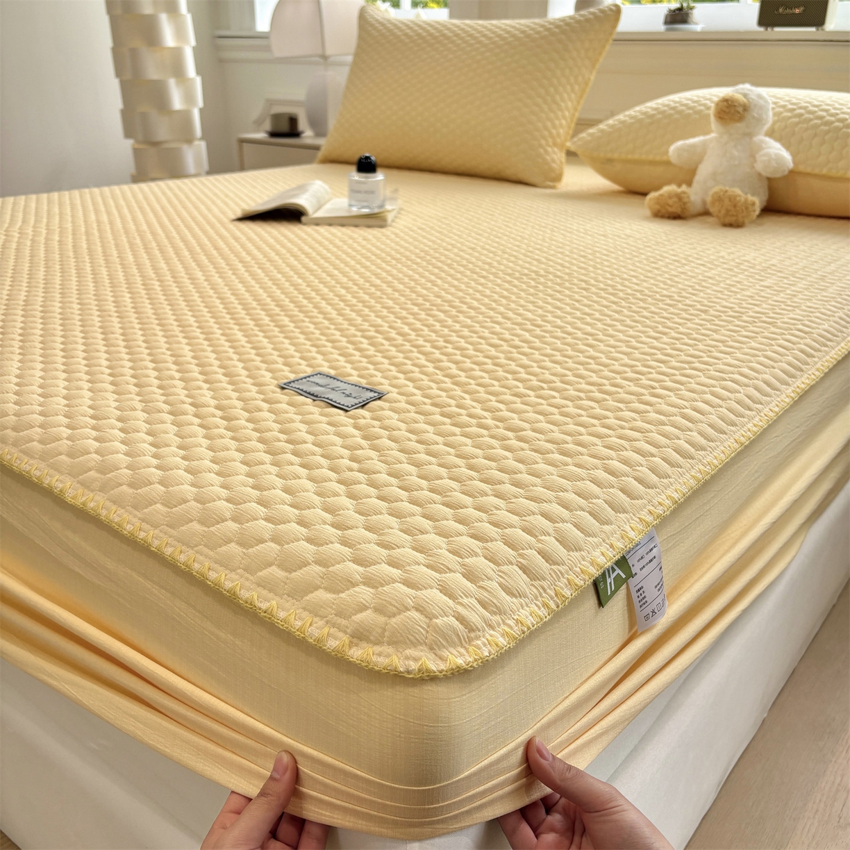 居眠 2026新款贝壳边纯色夹棉床笠 贝壳边-黄色