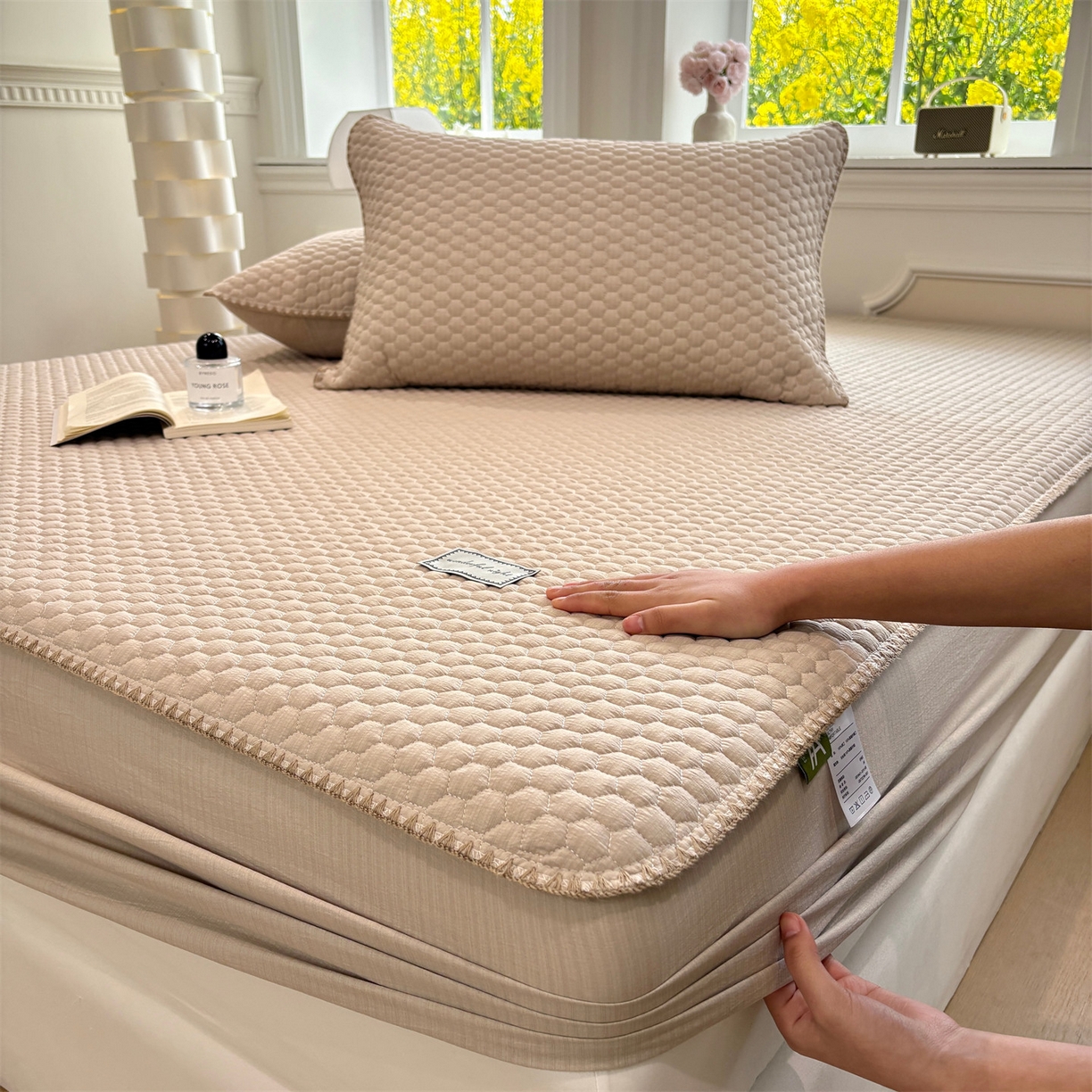 91家纺网 家纺一手货源 找家纺 居眠 2026新款贝壳边纯色夹棉床笠 贝壳边-卡其