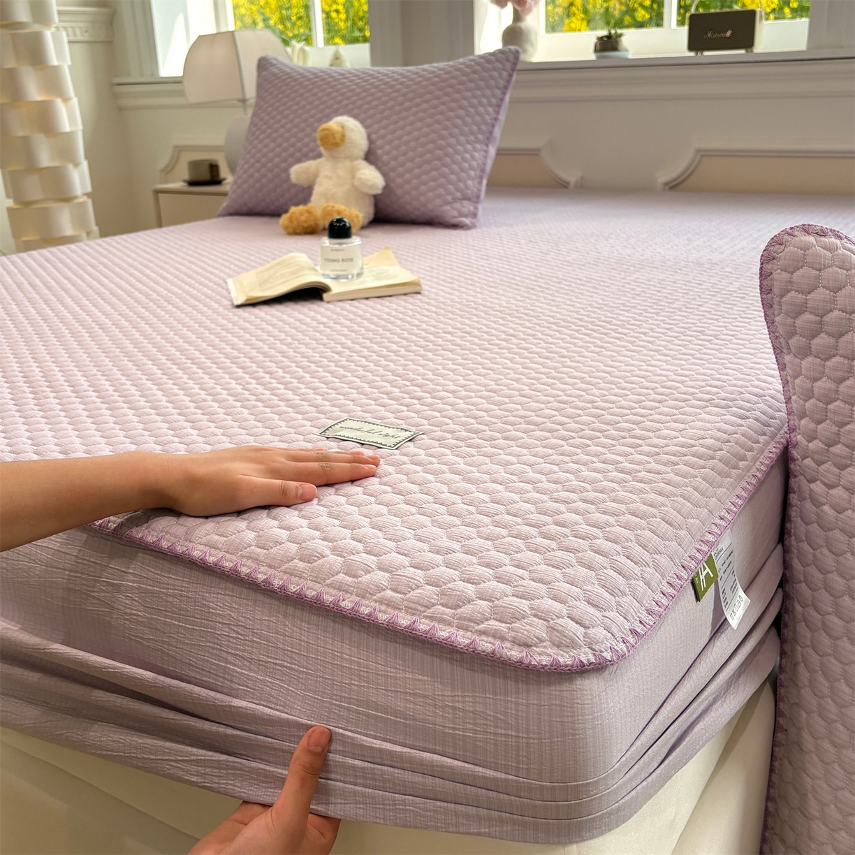 91家纺网 家纺一手货源 找家纺 居眠 2026新款贝壳边纯色夹棉床笠 贝壳边-淡紫