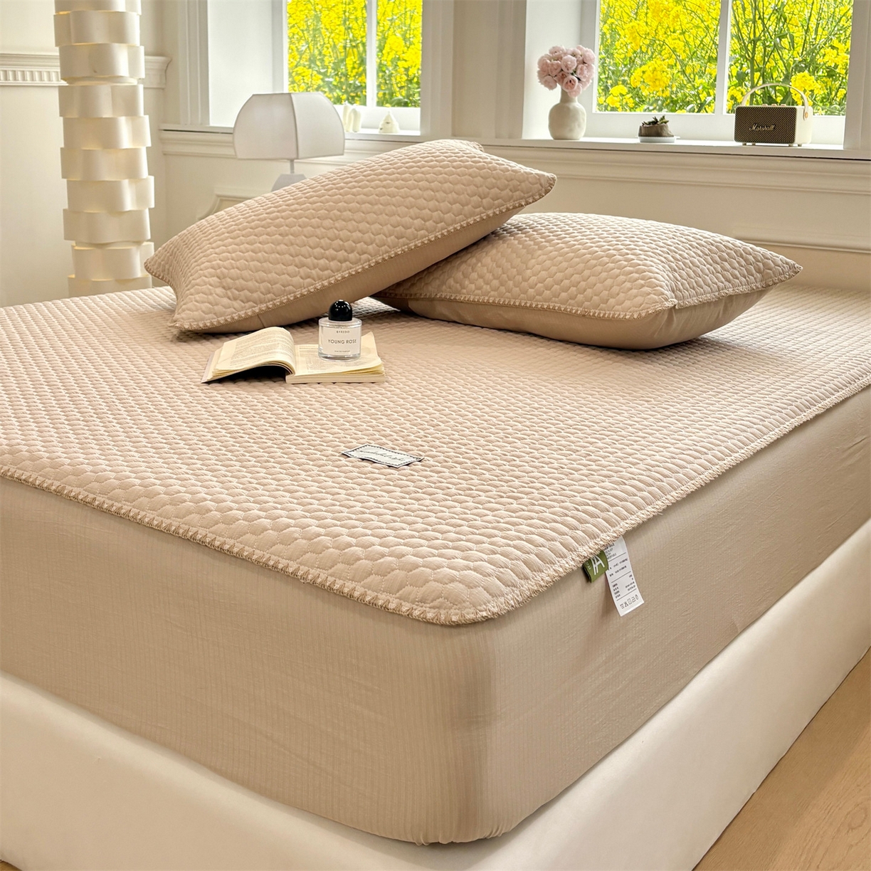 91家纺网 家纺一手货源 找家纺 居眠 2026新款贝壳边纯色夹棉床笠 贝壳边-卡其