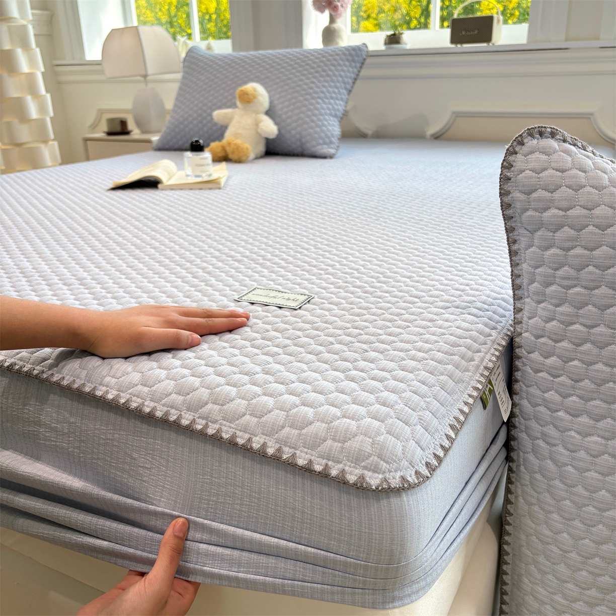 91家纺网 家纺一手货源 找家纺 居眠 2026新款贝壳边纯色夹棉床笠 贝壳边-月光蓝