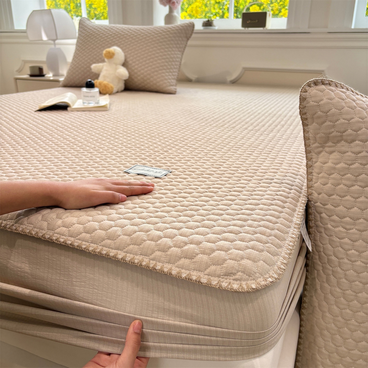 91家纺网 家纺一手货源 找家纺 居眠 2026新款贝壳边纯色夹棉床笠 贝壳边-卡其