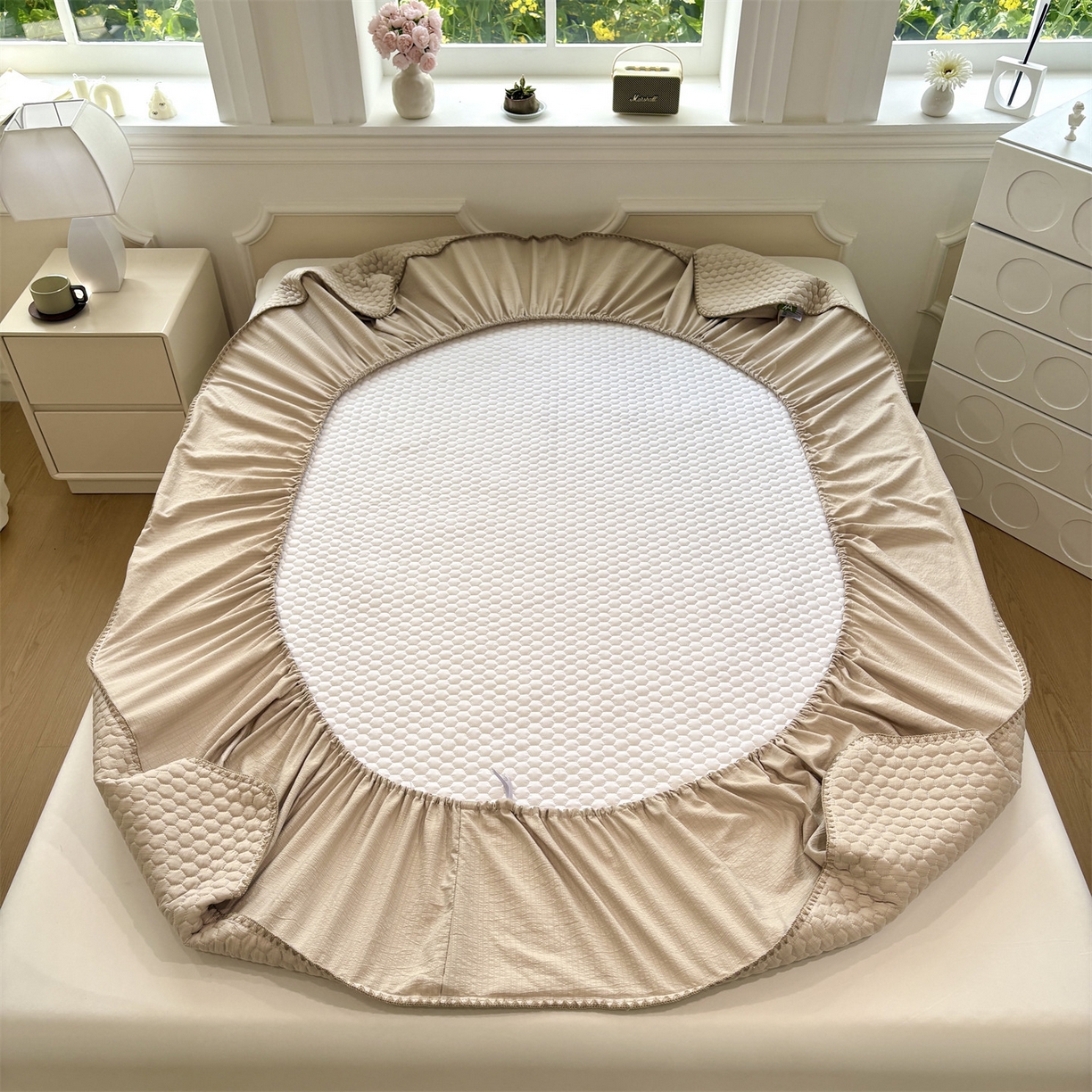 91家纺网 家纺一手货源 找家纺 居眠 2026新款贝壳边纯色夹棉床笠 贝壳边-卡其