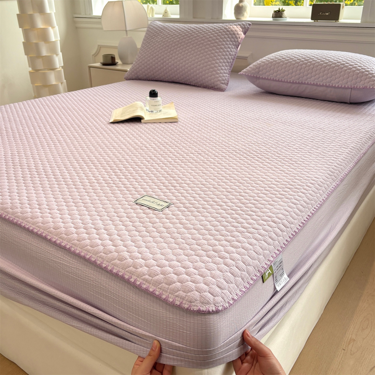 91家纺网 家纺一手货源 找家纺 居眠 2026新款贝壳边纯色夹棉床笠 贝壳边-淡紫