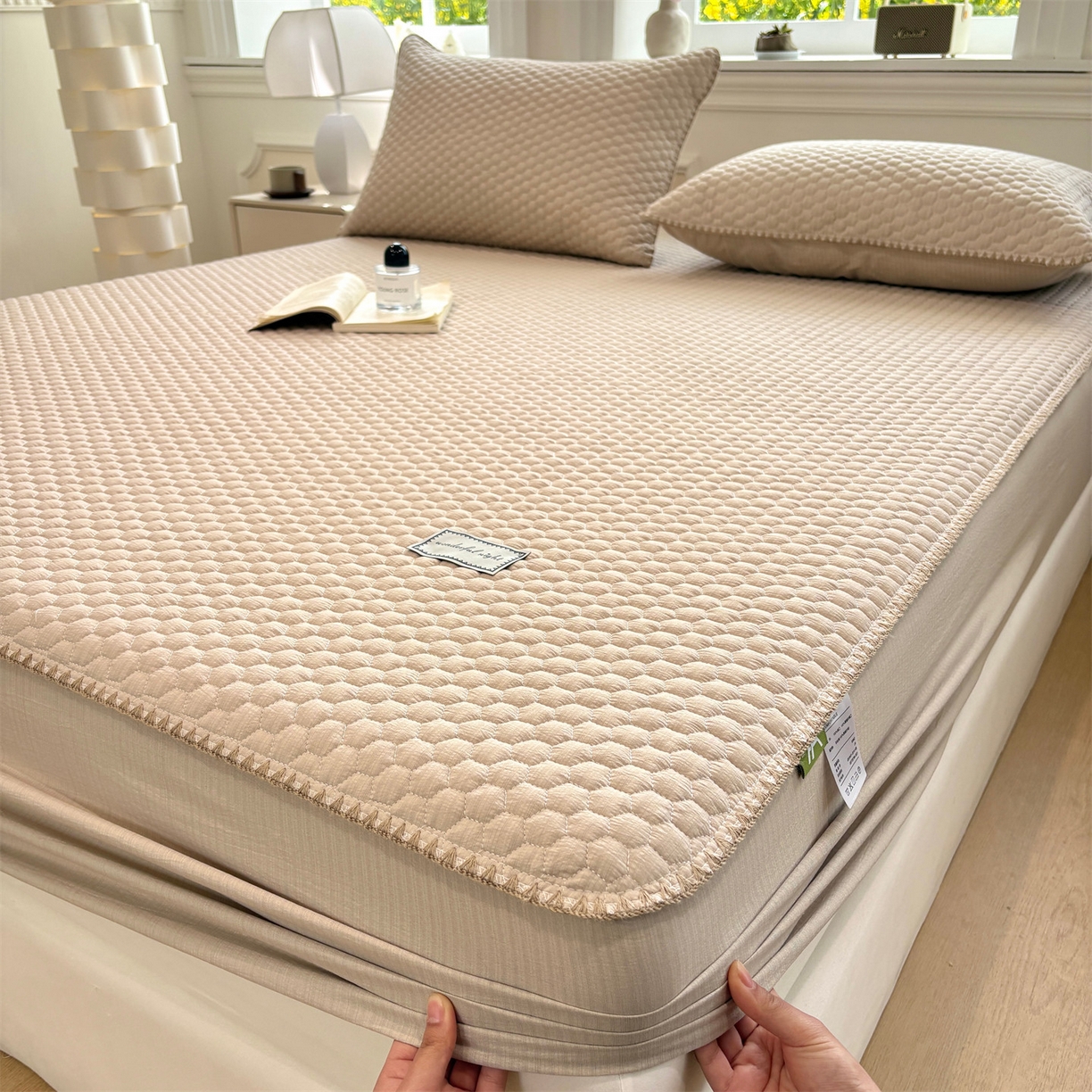 91家纺网 家纺一手货源 找家纺 居眠 2026新款贝壳边纯色夹棉床笠 贝壳边-卡其